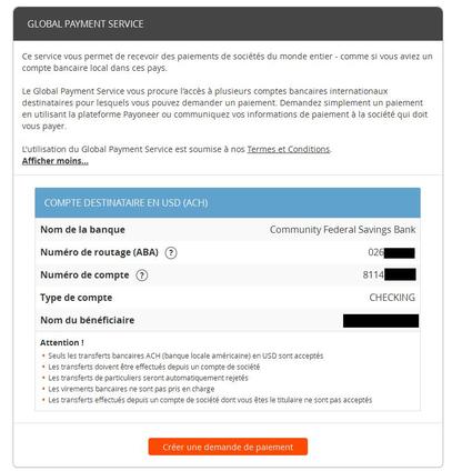 payoneer detail compte